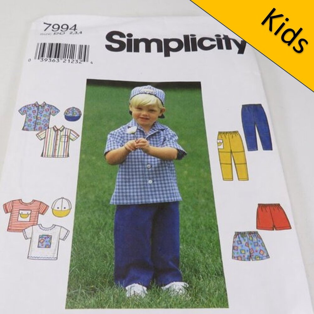 Simplicity 7994 clothing pattern Toddler 2-4 Hat, shirt, pants, shorts